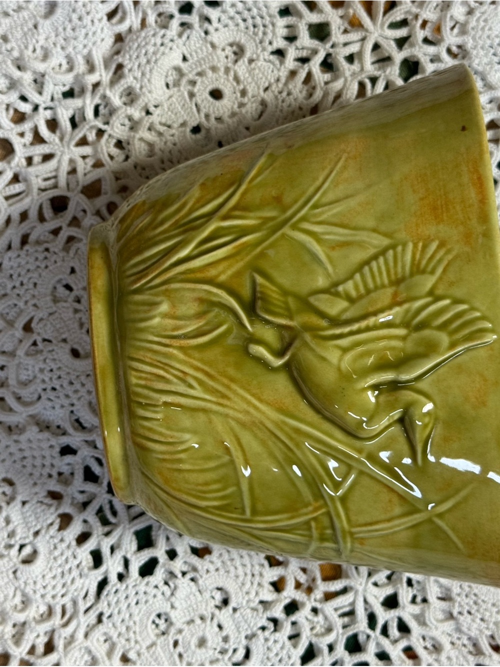 Vintage Yellow-Green Ceramic Bird Relief Planter - Picture 8 of 8